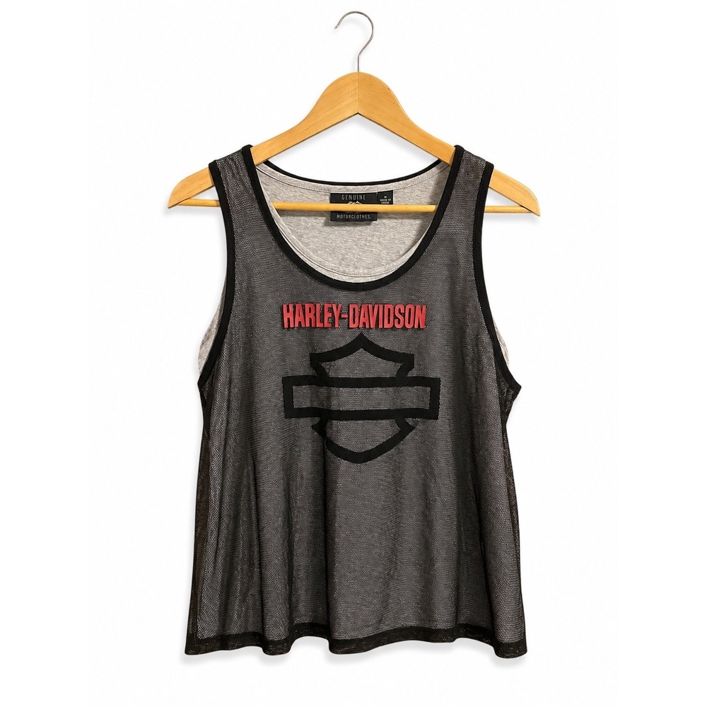Harley-Davidson Genuine Motorclothes Mesh Layered Tank Top Gray Black Size M